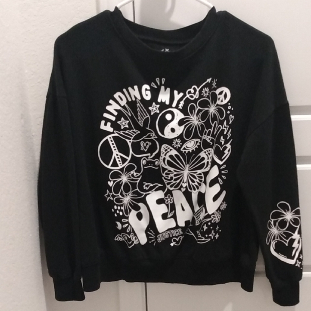 Girl's Black Graphic Peace Sweatshirt